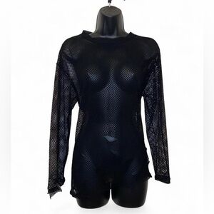 Distressed Long Sleeve Fishnet Top